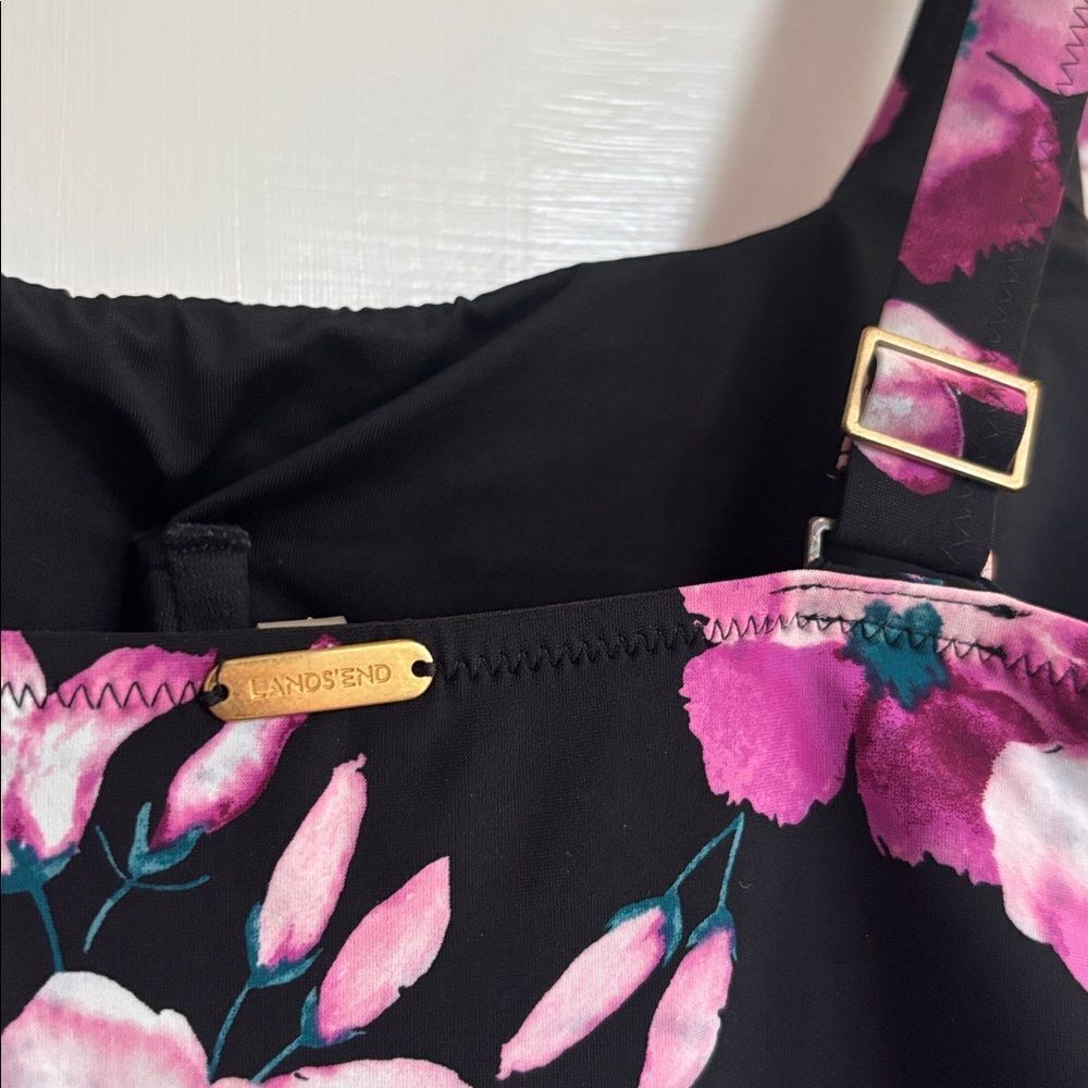 Lands’ End Floral Black and Pink Women's Tankini Bathingsuit Swim Top Size 8 - Picture 5 of 7